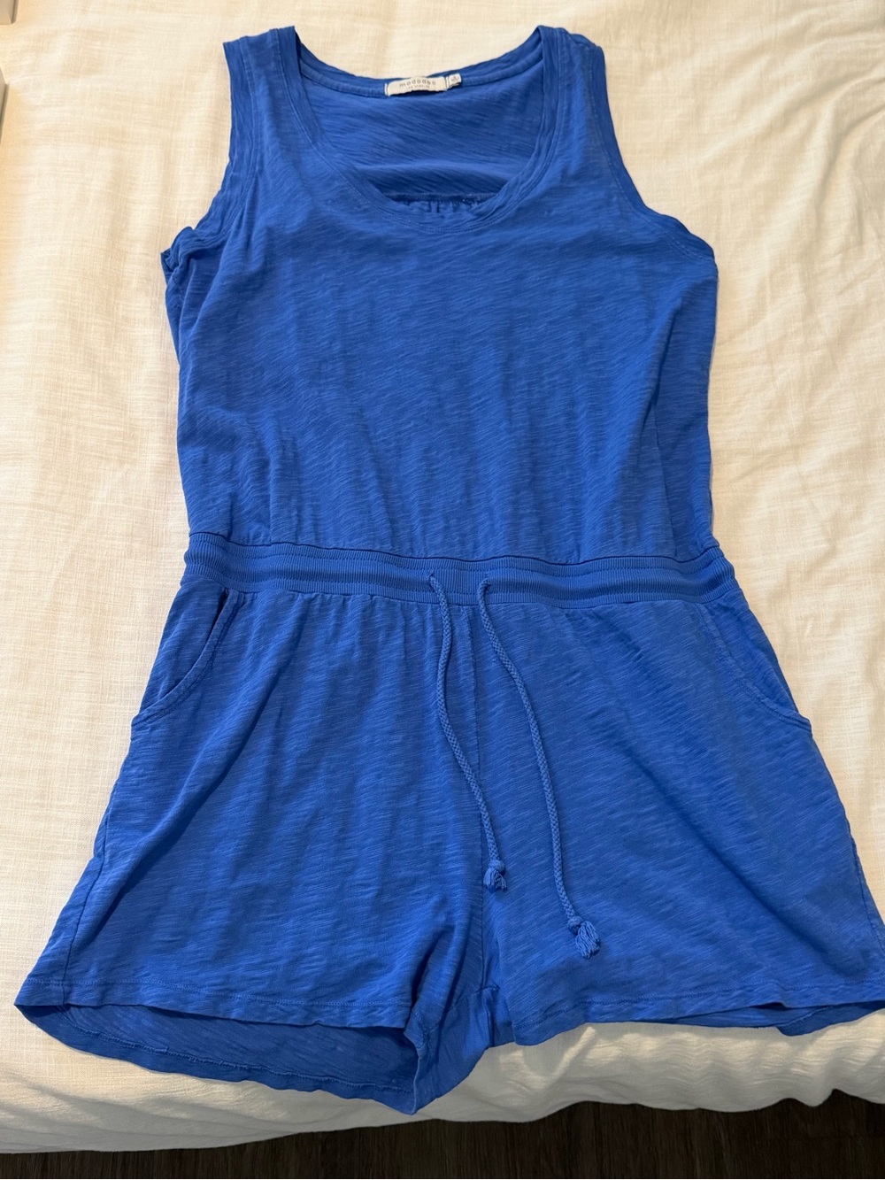 Women’s Blue Sleeveless Romper with Drawstring Waist